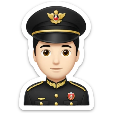 Un emoji di un carabiniere con il grado da carabiniere con uniforme nera, il soggetto deve essere un maschio con capelli neri sticker