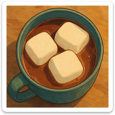 birds eye view of hot chocolate mug with three big marshmallows in it sticker