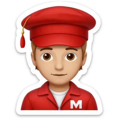 Italian brother who wears a jumpsuit with red and a red hat that has an M on it sticker