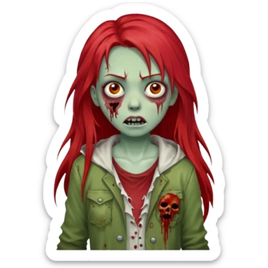 i want a pretty zombie girl emoji with red long hair with a white png sticker