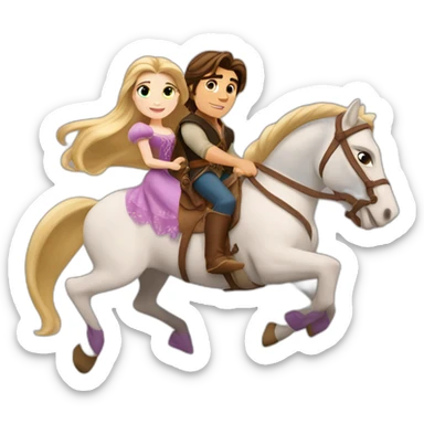 Rapunzel and Flynn Rider riding on a horse sticker