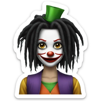 Joker Clown girl, black dreadlocks sticker
