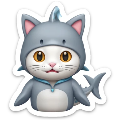 Kitty with a shark costume sticker