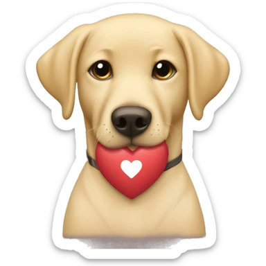 A blonde labrador who sits and has a sign in his mouth that says „i love you“ sticker