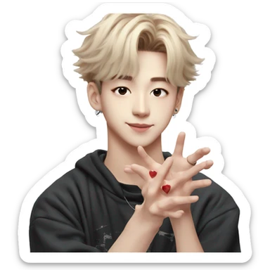 bang chan of stray kids emoji with finger hea sticker