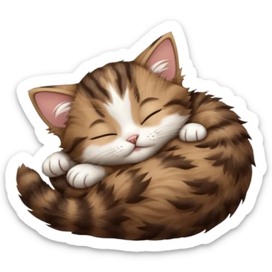 dark brown tabby and white kitten sleeping on its back sticker