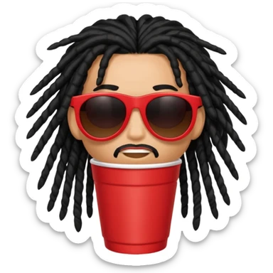 Red plastic cup with black dreads and sun glasses sticker