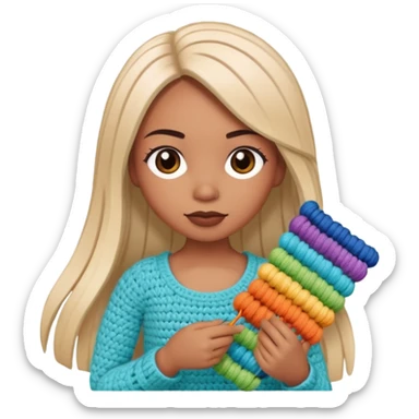 Pegatinas de Mujer con pelo lacio  tejiendo un amigurumi  sticker