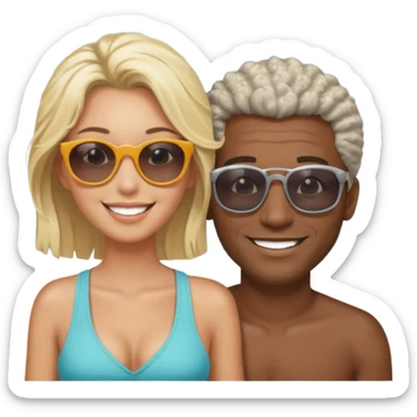 Black man salt n pepper hair smiling with blonde in love on beach sticker
