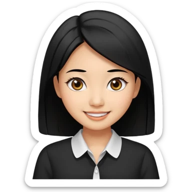 30 yr old asian woman center parted hair big eyes big smile tanned skin straight black hair hippie part hair white blouse sticker