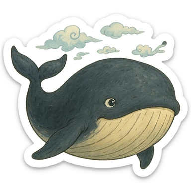 black whale, ghibli style sticker