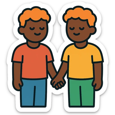 pair of affectionate Black men with ginger hair, holding hands, colorful icon style sticker