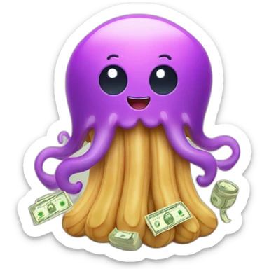 Peanut butter cute jellyfish hugging money bag sticker
