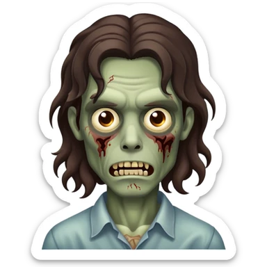 man zombie with long dark bown wavy hair sticker