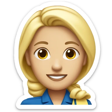 White blonde flight attendant with blue uniform and yellow scarf without hat sticker