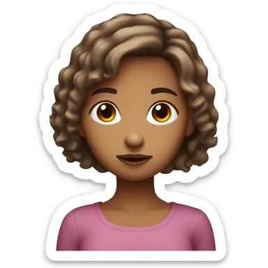 girl with brown hairs, who hold her phone with a thoughtful face and look at its screen sticker