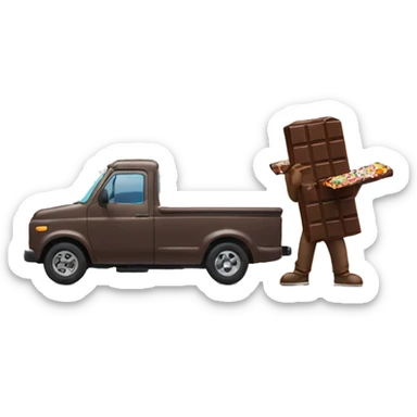 guy eating chocolate bar filming a truck sticker