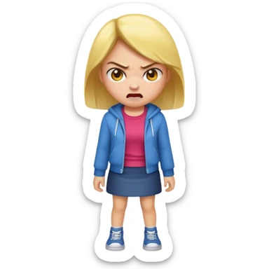 Angry girl with clothes sticker