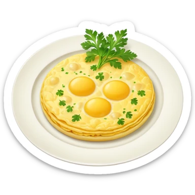 omlette on plate, some garnish on omlette sticker