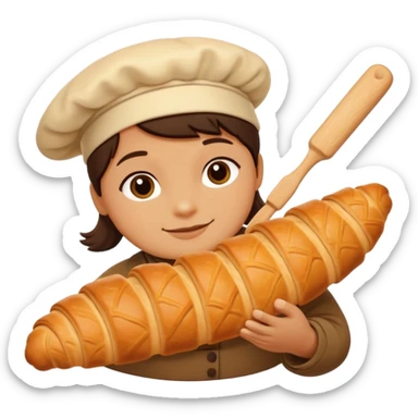 Baking humanless avatar in clean vibrant style illustration. Fresh croissant and rolling pin, warm golden tones, simple shapes, flat design, high contrast, cozy and friendly. sticker