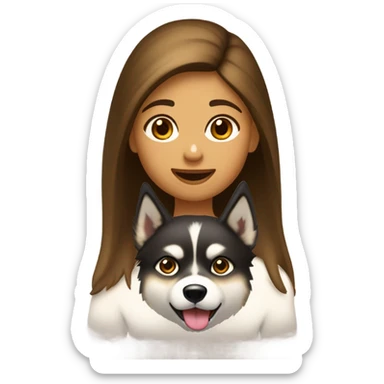 Une fille aux cheveux brun foncé fais un bisous sur la joue  a un Husky doré clair sticker
