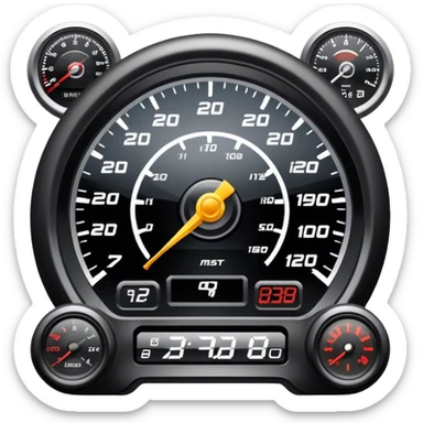 An icon showing a racing game interface, inspired by Grand Turismo. The design features a garage with a selection of high-performance cars, along with race track visuals in the background. Speedometer, lap timer, and other HUD elements add to the excitement. Transparent background sticker
