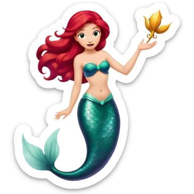 Disney Ariel mermaid singing, red hair flowing, green tail sticker