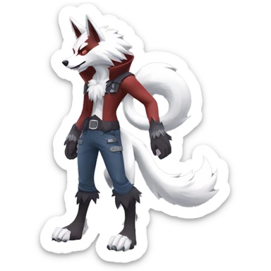 Edgy Anthro-Lycanroc-Red-White-Werewolf-Midnight-form Full Body sticker