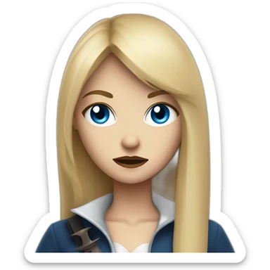 beautiful vampire woman with long blonde hair and blonde straight bangs and blue eyes wielding knives serious expression sticker