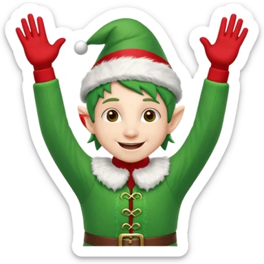 DUENDE NAVIDEÑO SONRIENDO CON DIENTES Y MANOS ARRIBA ANIMANDO sticker
