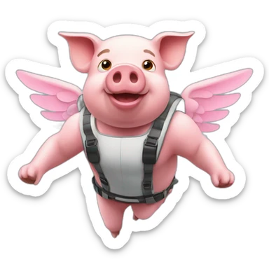pig flying with jetpack sticker