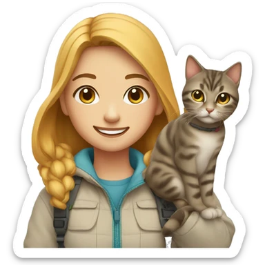 smiling girl in outdoor outfit and 2 cats sticker