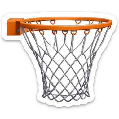 Cinematic Realistic image of a basketball hoop with a detailed metal rim and intricately woven net, captured in dynamic lighting that evokes the charged atmosphere of a competitive court sticker