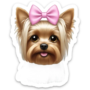 Yorkie with pink bow and oversized white wings sticker