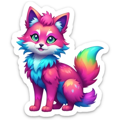 Vibrant multicolored neon-colored Falvie-Fionbri-creature-sparkle-feline-fursona, full body sticker