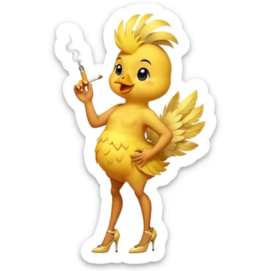 Dancing chick the animal with high heels and cigarette sticker