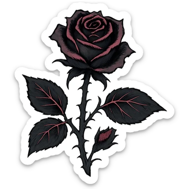 gothic rose, black and pink colors, ghibli style sticker