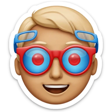 An emoji celebrating while wearing 3D glasses with a blue lens on the left and a red lens on the right. sticker