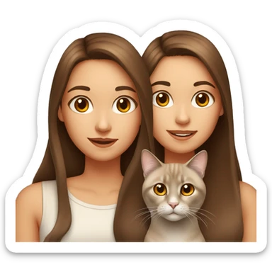 Girl with brown eyes and long brown hair with two cats: one orange and the other one Siamese sticker