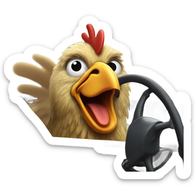 A chicken driving a car and singing  sticker