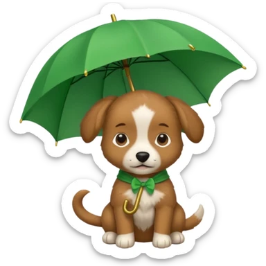 baby dog hold small green umbrella sticker