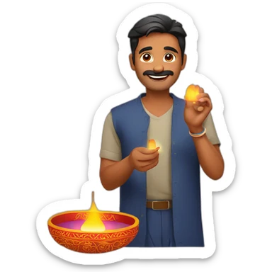 India guy celebrating diwali with firecrackers sticker