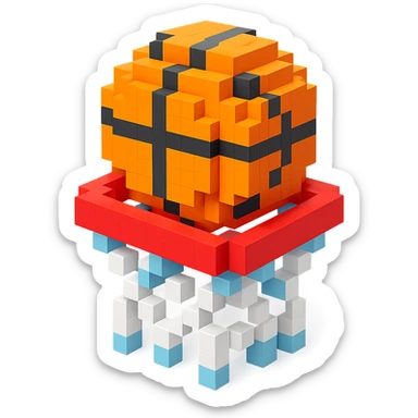 A voxel-style basketball in a net sticker