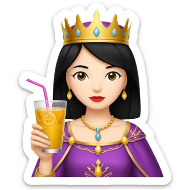black haired queen with drink sticker