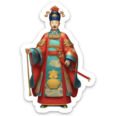 Qianlong, Qing dynasty's emperor, is recognized by his majestic attire: dragon-adorned imperial robes, a court headdress, and a ceremonial scepter. 🐉👑 sticker