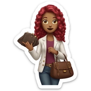 girl with burgundy hair holding purse in her hand sticker