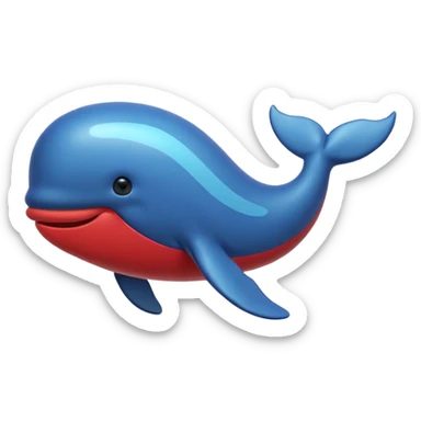 spouting whale emoji, in blue, red, green, black, yellow sticker