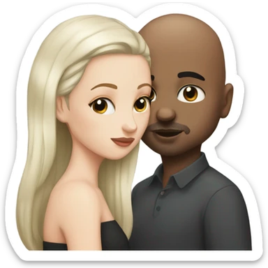 White girl dark hair kissing mixed bald man sticker