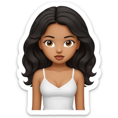 a pretty bratz tan girl with wavy black hair wearing a white cami top. Skintone is brown sticker