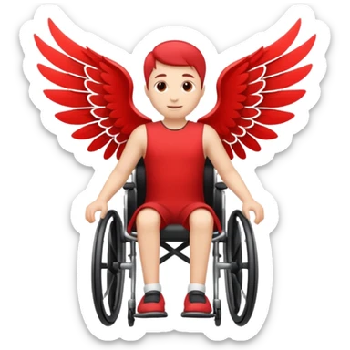 "A simple, red icon of a person in a wheelchair with stylized wings on their back, modern logo design, emoji style, white background" sticker